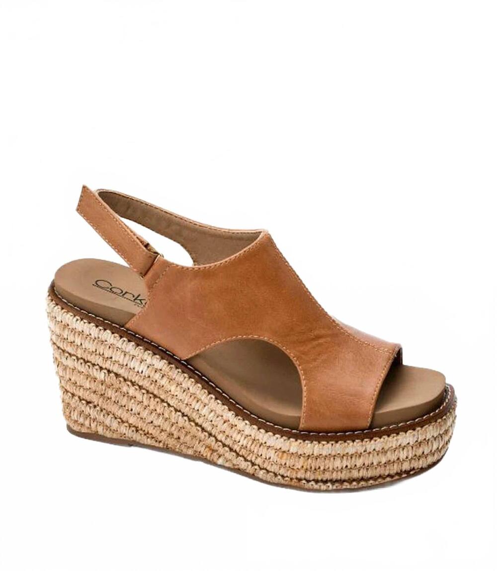 NEW CORKYS FOOTWEAR women's freddie wedge in cognac smooth